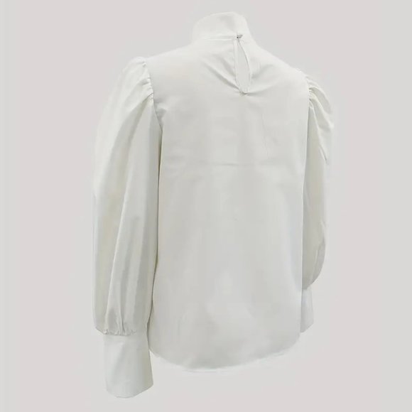 High Neck Lantern Long Sleeve Vintage Solid Versatile Blouse - Picture 5 of 5